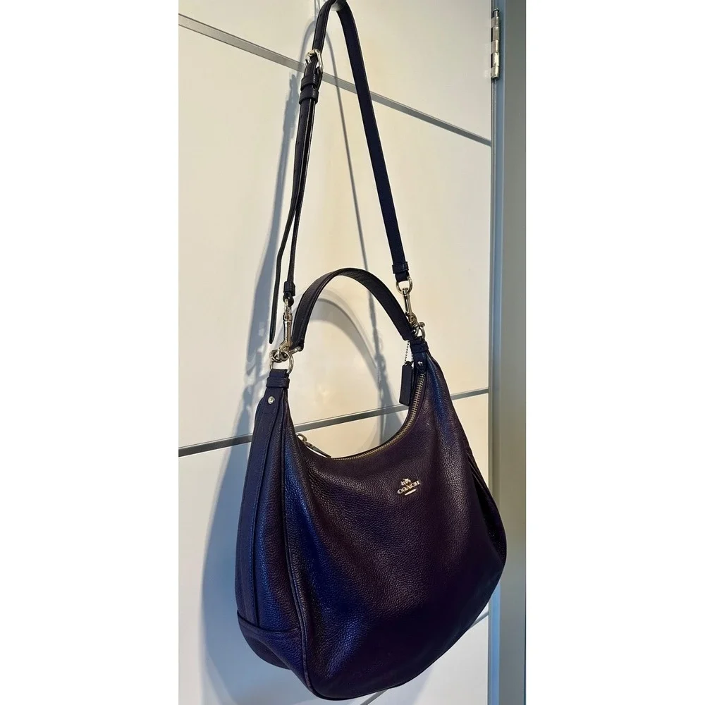 Coach F38259 Harley Large Purple Pebbled Leather Hobo Crossbody Bag Adjustable